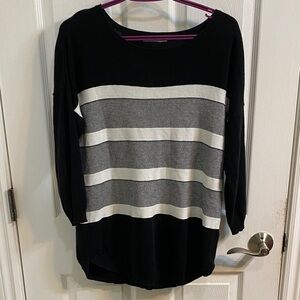 Ricki’s Striped Scoop Neck 3/4 Sleeve Black White Cotton Rayon Sweater Medium